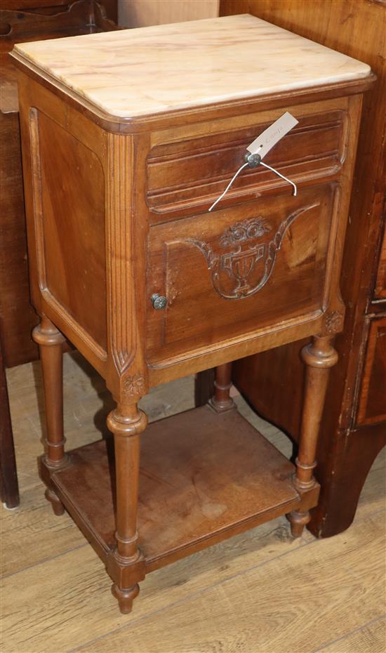 A French marble top bedside cupboard W.41cm